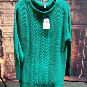 Chaps Green Cable Knit Crew Neck Sweater